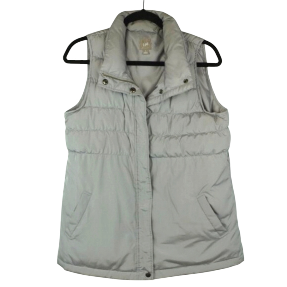 J Jill Down Puffer Vest Light Gray Zip and Snap Up Size‎ Small